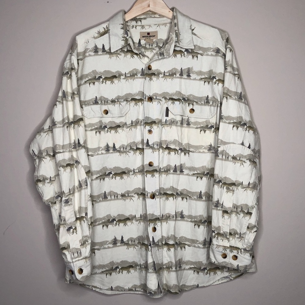 Woolrich Horses Button Front Long Sleeved Large